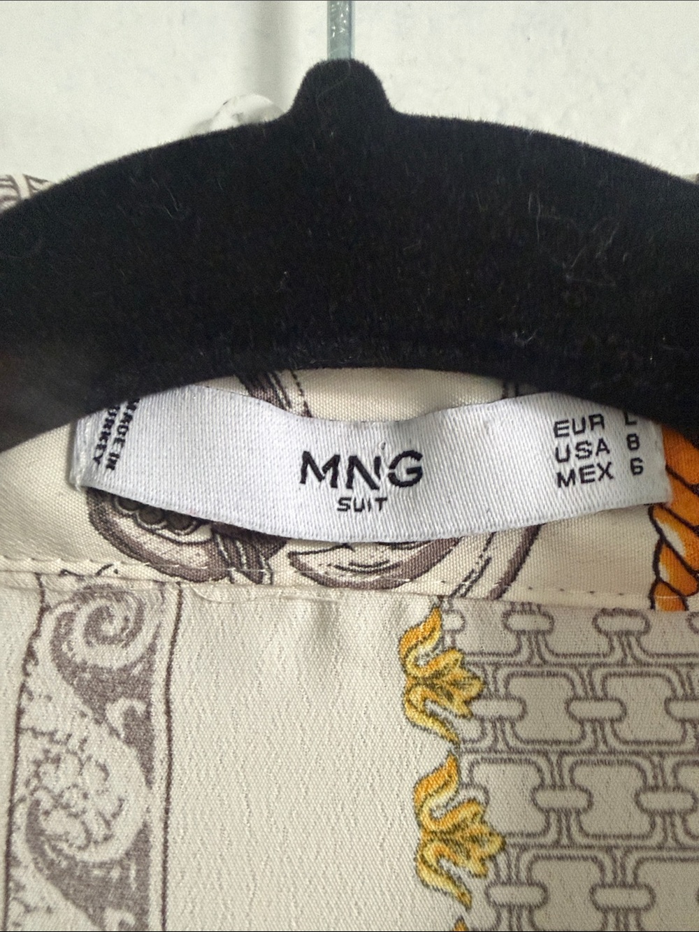 MNG Baroque Print Button-Down Shirt in Cream, Gold & Gray - Picture 3 of 6